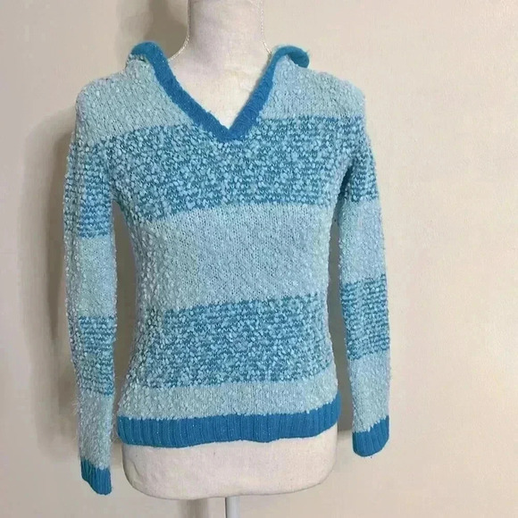 Justice Blue Fuzzy Sweater Hoodie Size 14 - Picture 1 of 7